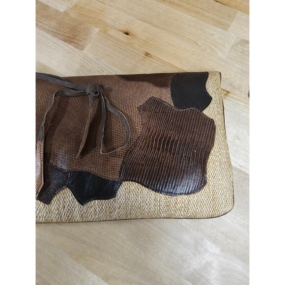 Carlo Fiori Vintage Envelope Straw & Snakeskin Clutch W/ Snap Closure - Picture 3 of 12